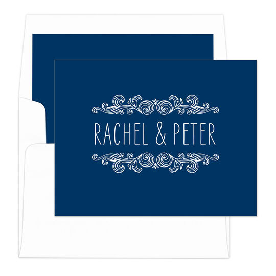 Navy Woodcut Scroll Folded Note Cards